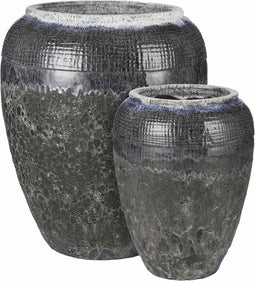 Mica Decorations Etna Plantenbakken - H68 x Ø55 cm - Klei - Grijs - Set van 2