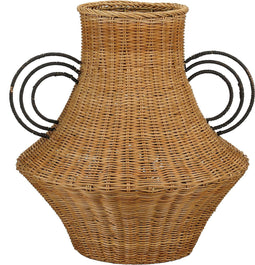 Mica Decorations Fabiola Decoratie Vaas - H43 x Ø30 cm - Rotan - Bruin