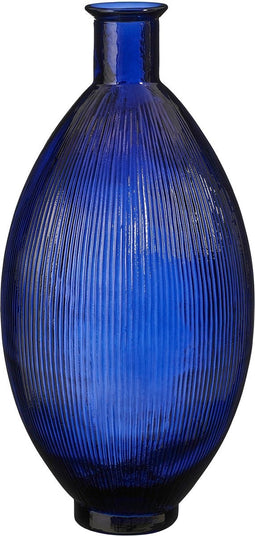 Mica Decorations Firenza Fles Vaas - H59 x Ø29 cm - Gerecycled Glas - Donkerblauw