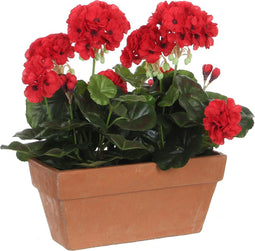 Mica Decorations Geranium Kunstplant in Balkonbak - L29 x B13 x H40 cm - Rood