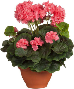 Mica Decorations Geranium Kunstplant in Bloempot Campana - H38 x Ø30 cm - Zalmroze