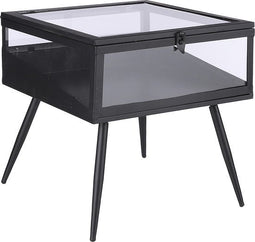Mica Decorations Glenn Bijzettafel - L38 x B40,5 x H38 cm - Metaal/Glas - Zwart