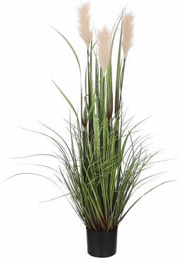 Mica Decorations - gras pluim kunstplant - groen/creme - H120 x D45 cm