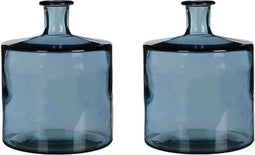 Mica Decorations Guan Fles - H26 x Ø21 cm - Glas - Blauw - Set van 2