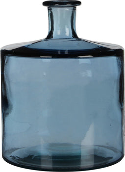 Mica Decorations Guan Fles Vaas - H26 x Ø21 cm - Gerecycled Glas - Blauw