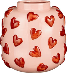 Mica Decorations Hearts Vaas - H28 x Ø29 cm - Keramiek - Roze, Rood