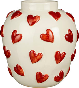 Mica Decorations Hearts Vaas - H33 x Ø30 cm - Keramiek - Wit, Rood