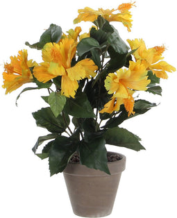 Mica Decorations Hibiscus Kunstplant in Bloempot Stan - H40 x Ø30 cm - Geel
