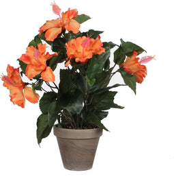 Mica Decorations Hibiscus Kunstplant in Bloempot Stan - H40 x Ø30 cm - Oranje