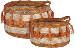 Mica Decorations Jackie Manden - H24 x Ø35 cm- Jute - Oranje - Set van 2