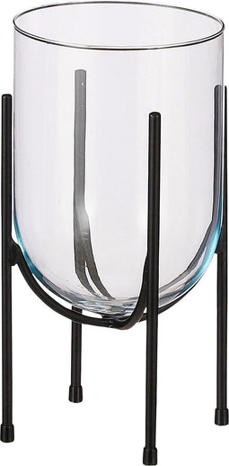 Mica Decorations Jamey Vaas op Standaard - H31 x Ø17 cm - Transparant, Zwart