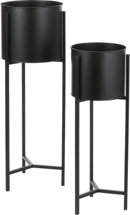 Mica Decorations Jessy Bloempot op Standaard - Set van 2 - H79 x Ø28 cm - Metaal - Zwart
