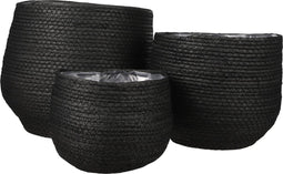 Mica Decorations Jorck Mand voor Planten - Set van 3 - H24 x Ø26 cm - Papier - Zwart