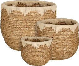 Mica Decorations Jorck Plantenmand - Set van 3 - H24 x Ø26 cm - Zeegras - Beige, Bruin