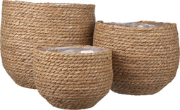 Mica Decorations Jorck Plantenmand - Set van 3 - H24 x Ø26 cm - Zeegras - Lichtbruin
