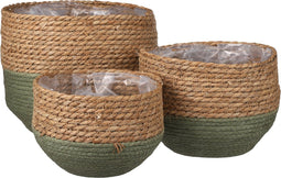 Mica Decorations Jorck Plantenmand - Set van 3 - H24 x Ø26 cm - Zeegras - Groen