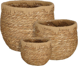 Mica Decorations Jorck Plantenmand - Set van 3 - H24 x Ø26 cm - Zeegras - Lichtbruin