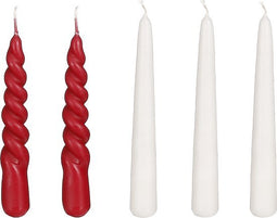 Mica Decorations Kaars - Set van 5 - H15 cm - Rood, crème