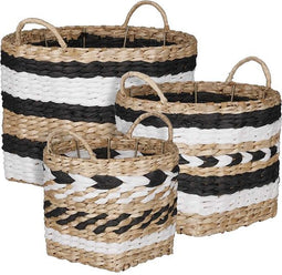 Mica Decorations Koss Manden - H25 x Ø33 cm - Stro - Zwart - Set van 3