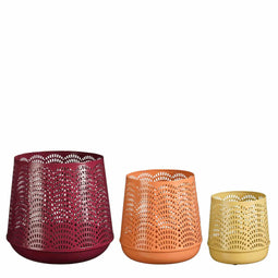 Mica Decorations Lantaarn Hurri - 21x21x19.5 cm - Ijzer - Paars,Oranje,Geel - Set van 3