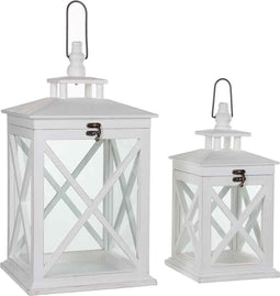 Mica Decorations lantaarn wit set van 2 grootste maat in cm: 24x24x46