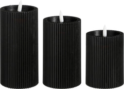 Mica Decorations LED Pilaarkaars - Set van 3 - H15 x Ø8 cm - Wax - Zwart