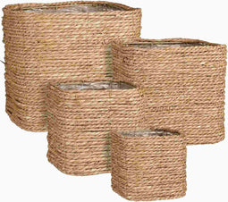 Mica Decorations Mand Belmond - 35x35x32 cm - Zeegras - Bruin- Set van 4