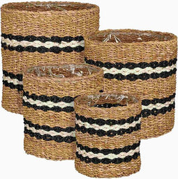 Mica Decorations Mand Dave - 36x36x36 cm - Zeegras - Zwart- Set van 4