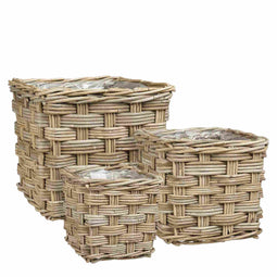 Mica Decorations Mand Marcia - 33x33x30 cm - Rotan - Grijs - Set van 3