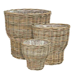 Mica Decorations Mand Marcia - 40x40x40 cm - Rotan - Grijs - Set van 3