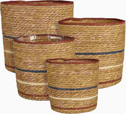 Mica Decorations Mand Rachel - 25x25x25 cm - Zeegras - Rood- Set van 4