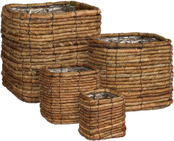 Mica Decorations Mand Santo - 26x26x26 cm - Zeegras - Bruin- Set van 4