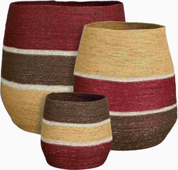 Mica Decorations Mand Stripes - 37x37x43 cm - Zeegras - Bruin,Rood,Geel - Set van 3
