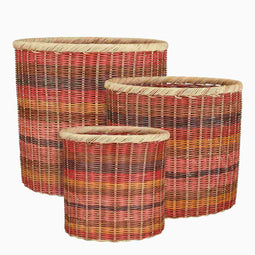Mica Decorations Mand Stripes - 44x44x40 cm - Rotan - Rood - Set van 3