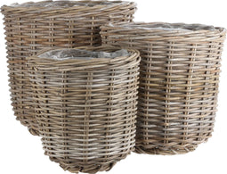 Mica Decorations Marcia Plantenmand Buiten - Set van 3 - H40 x Ø43 cm - Rotan - Grijs