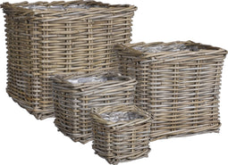 Mica Decorations Marcia Plantenmand Buiten - Set van 4 - L33 x B33 x H30 cm - Rotan - Grijs