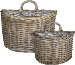 Mica Decorations Marcia Plantenmand Muurhanger voor Buiten - Set van 2 - L38 x B26 x H26 cm - Rotan - Grijs