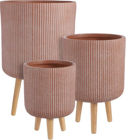 Mica Decorations Nuovo Plantenbakken - H64 x Ø37 cm - Magnesium - Terra - Set van 3
