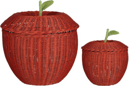 Mica Decorations Opbergmand met Deksel - Set van 2 - H48 x Ø30 cm - Rotan - Rood