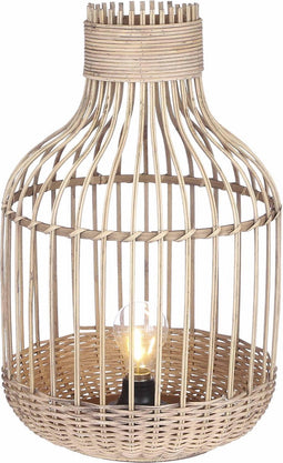 Mica Decorations Ostra Lantaarn met LED Lamp - H47 x Ø30 cm - Bamboe - Bruin