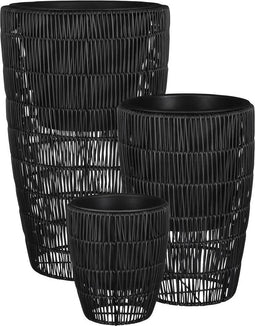 Mica Decorations Peta Plantenbakken - H60 x Ø37 cm - Poly - Zwart - Set van 3