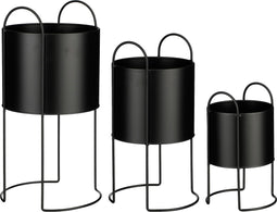 Mica Decorations Petry Bloempot op Standaard - Set van 3 - L27 x B25 x H51 cm - Metaal - Zwart