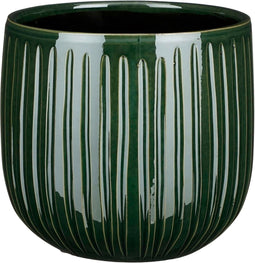Mica Decorations Plantenpot/bloempot - keramiek - donkergroen glans/ribbels - D21/H19 cm