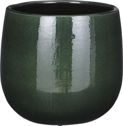 Mica Decorations Plantenpot/bloempot - keramiek - donkergroen glans/spotted- D21/H19 cm