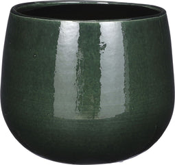 Mica Decorations Plantenpot/bloempot - keramiek - donkergroen glans/spotted- D18/H16 cm