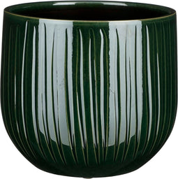 Mica Decorations Plantenpot/bloempot - keramiek - donkergroen glans/ribbels- D25/H20 cm