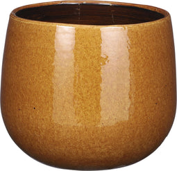 Mica Decorations Plantenpot/bloempot - keramiek - okergeel glans/spotted- D18/H16 cm