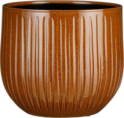 Mica Decorations Plantenpot/bloempot - keramiek - okergeel glans/ribbels- D25/H20 cm