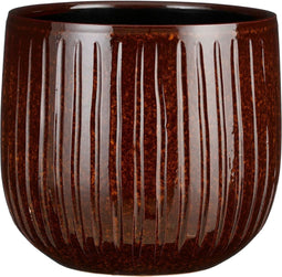 Mica Decorations Plantenpot/bloempot - keramiek - terra bruin glans/ribbels- D21/H19 cm