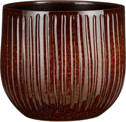 Mica Decorations Plantenpot/bloempot - keramiek - terra bruin glans/ribbels- D25/H20 cm